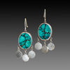 Oval Turquoise Earrings with Silver Fringe