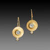 Hammered Gold Disk Earrings with Gray Diamonds