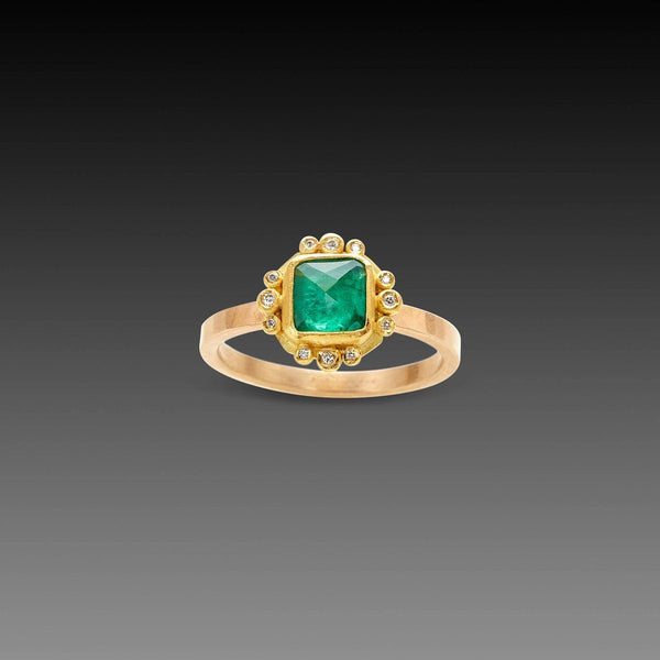 Square Emerald Ring With Diamond Trios