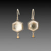 Geometric Clear Topaz Earrings with Gold Drops