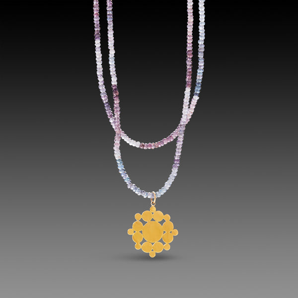 Ombre Spinel Necklace with Gold Mandala Charm