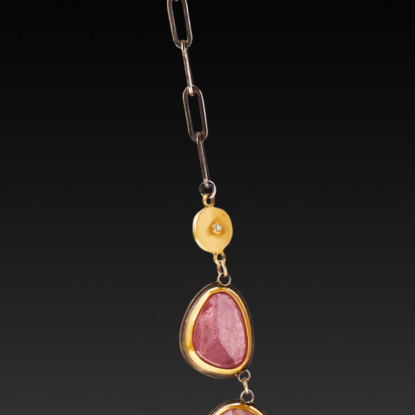 Pink Sapphire Necklace with 22k Gold Fringe