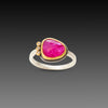 Rose Cut Ruby Ring with Three Diamonds