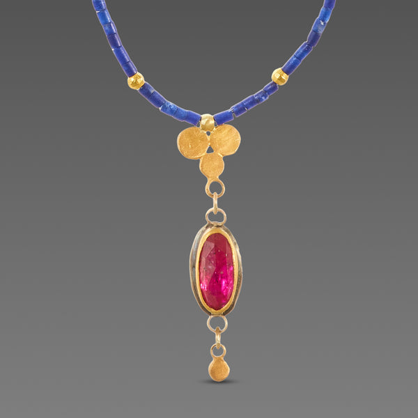 Ruby and Gold Trio Lapis Necklace