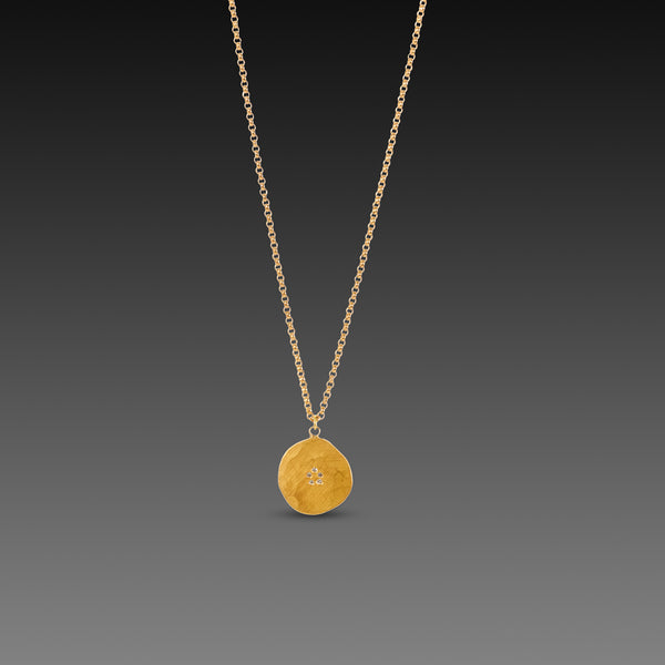 Hammered Gold Disk Necklace with Diamonds