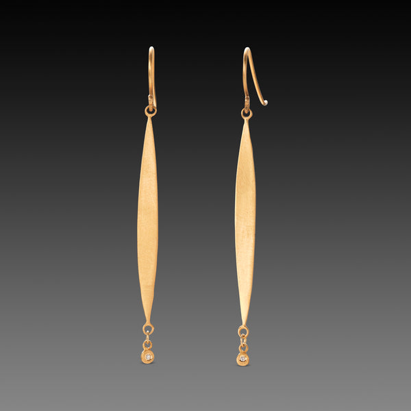 Gold & Diamond Long Leaf Earrings