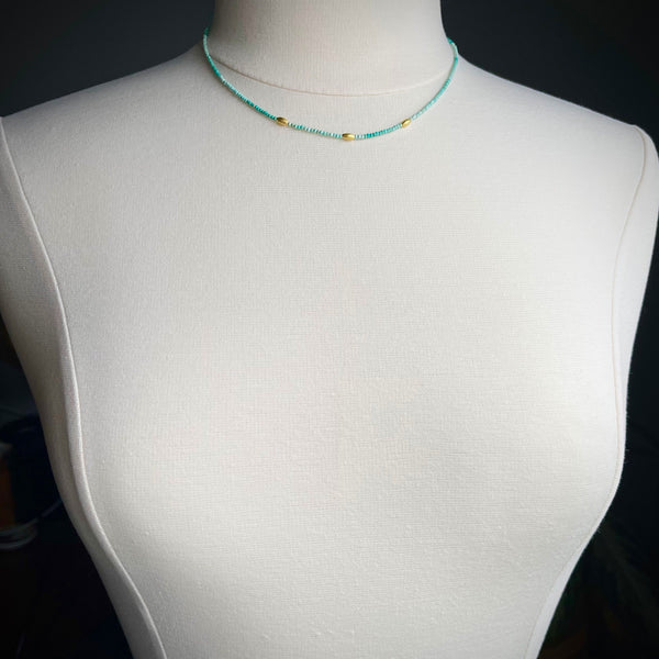 Polished Turquoise & Gold Beaded Necklace