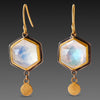 Hexagon Moonstone Earrings with Gold Drops
