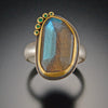 Labradorite Ring with Five Emerald Dots