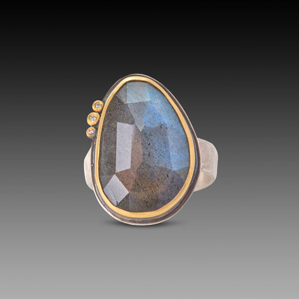 Labradorite Ring with Diamonds
