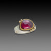 Rose Cut Rhodolite Garnet Ring with Five Diamonds