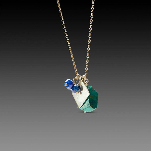 Chrysocolla and Lapis with Hammered Charm Necklace