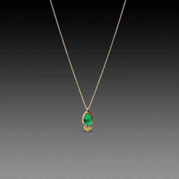 Teardrop Emerald Necklace with Three Diamonds