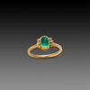 Rose Cut Emerald Ring with Diamond Trios