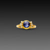 Blue Sapphire Ring with Diamond Trios
