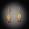 Gold Oval Disk Earrings with Ruby Cluster