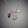 Plum Blossom Charm Necklace with Ruby Teardrop