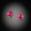 Trillion Rose Cut Pink Sapphire Stud Earrings with Diamond Dot