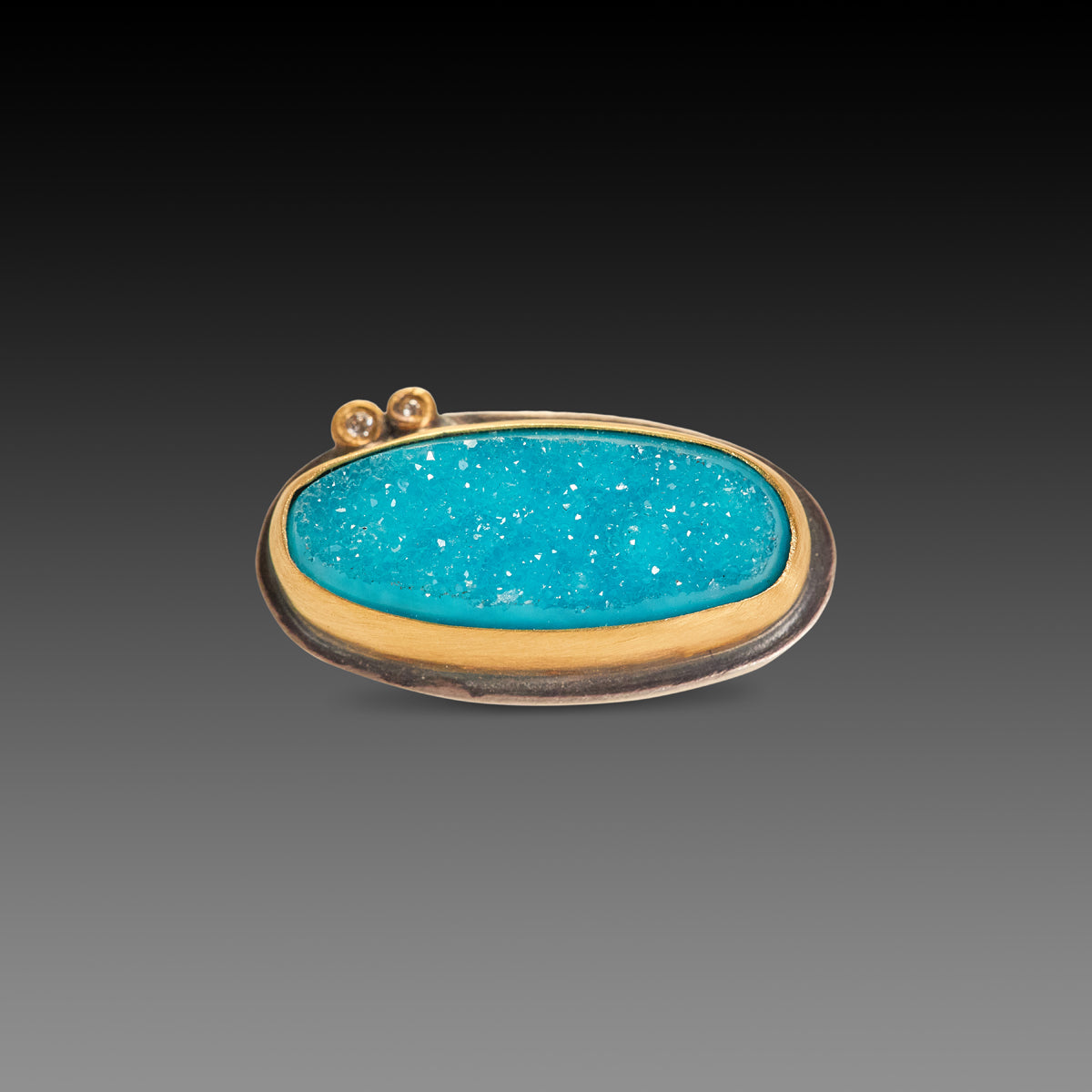 Chrysocolla Druzy Ring with Diamonds