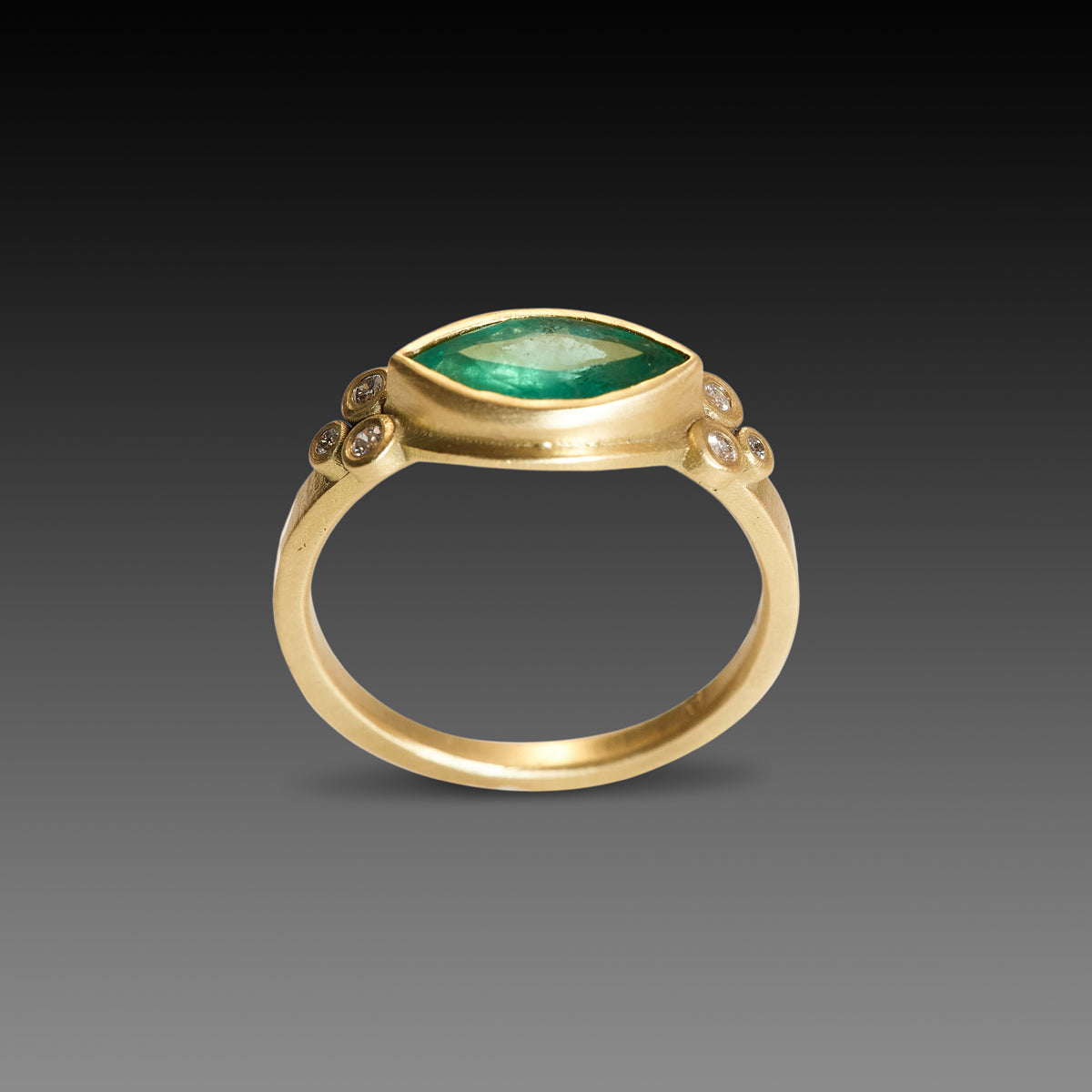 Marquise Emerald Ring With Diamond Dot Trios