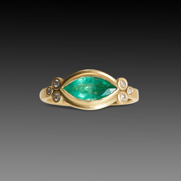 Marquise Emerald Ring With Diamond Dot Trios
