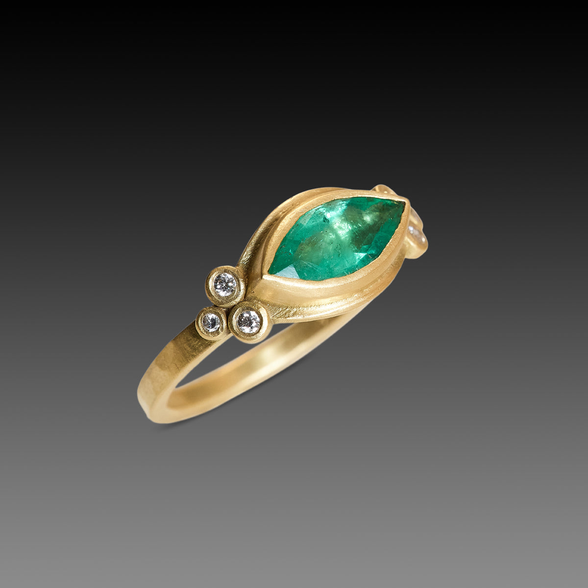 Marquise Emerald Ring With Diamond Dot Trios