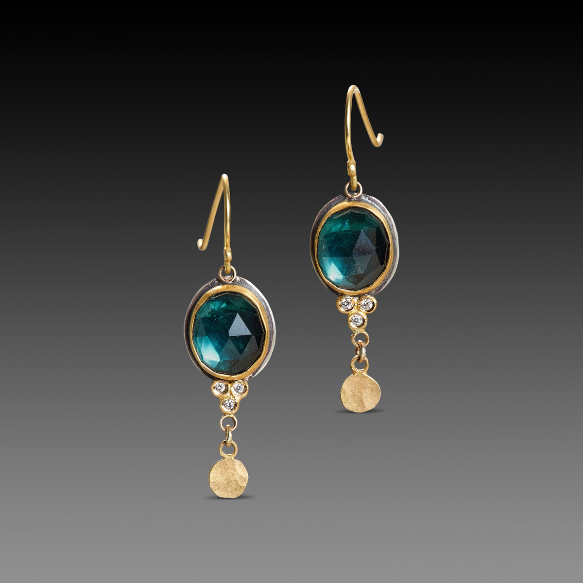 London Blue Topaz Earrings with Diamond Trios