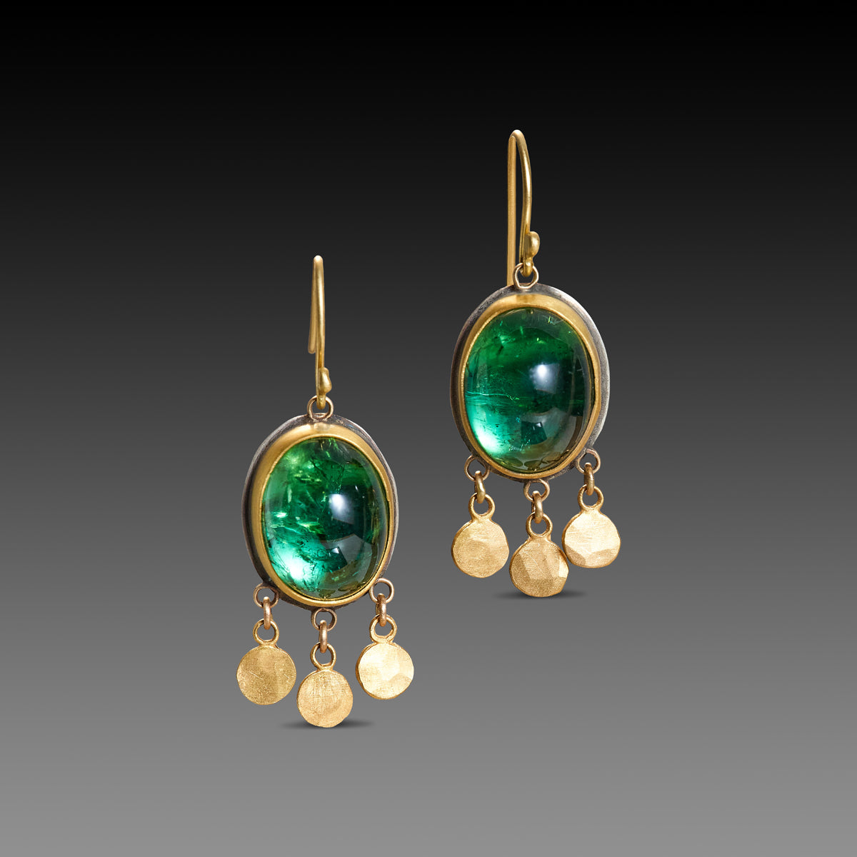 Green Tourmaline Earrings with Gold Fringe