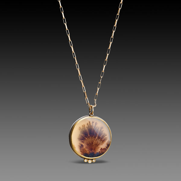 Round Dendritic Agate Necklace with Paperclip Chain