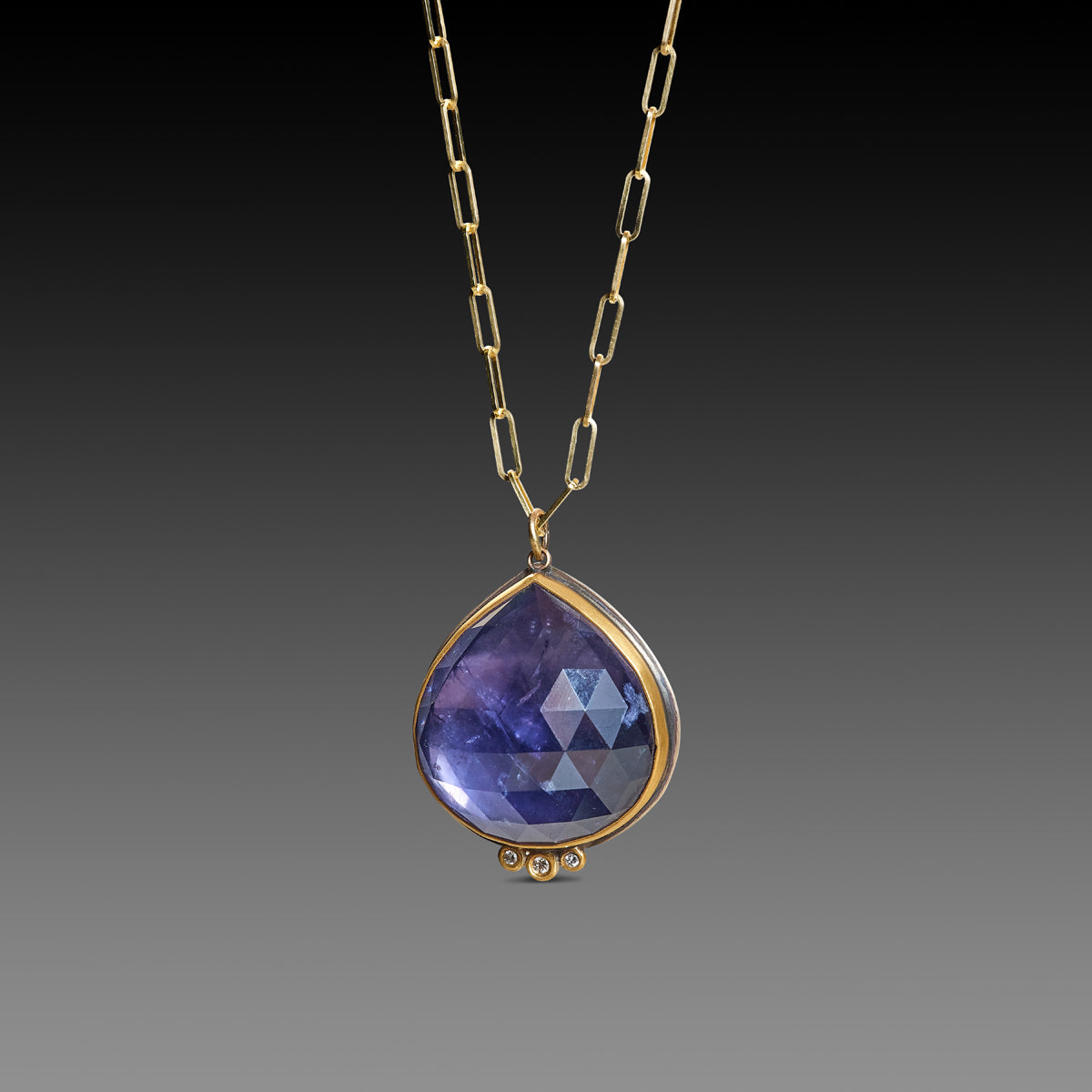 Iolite Teardrop Necklace with Diamond Trio