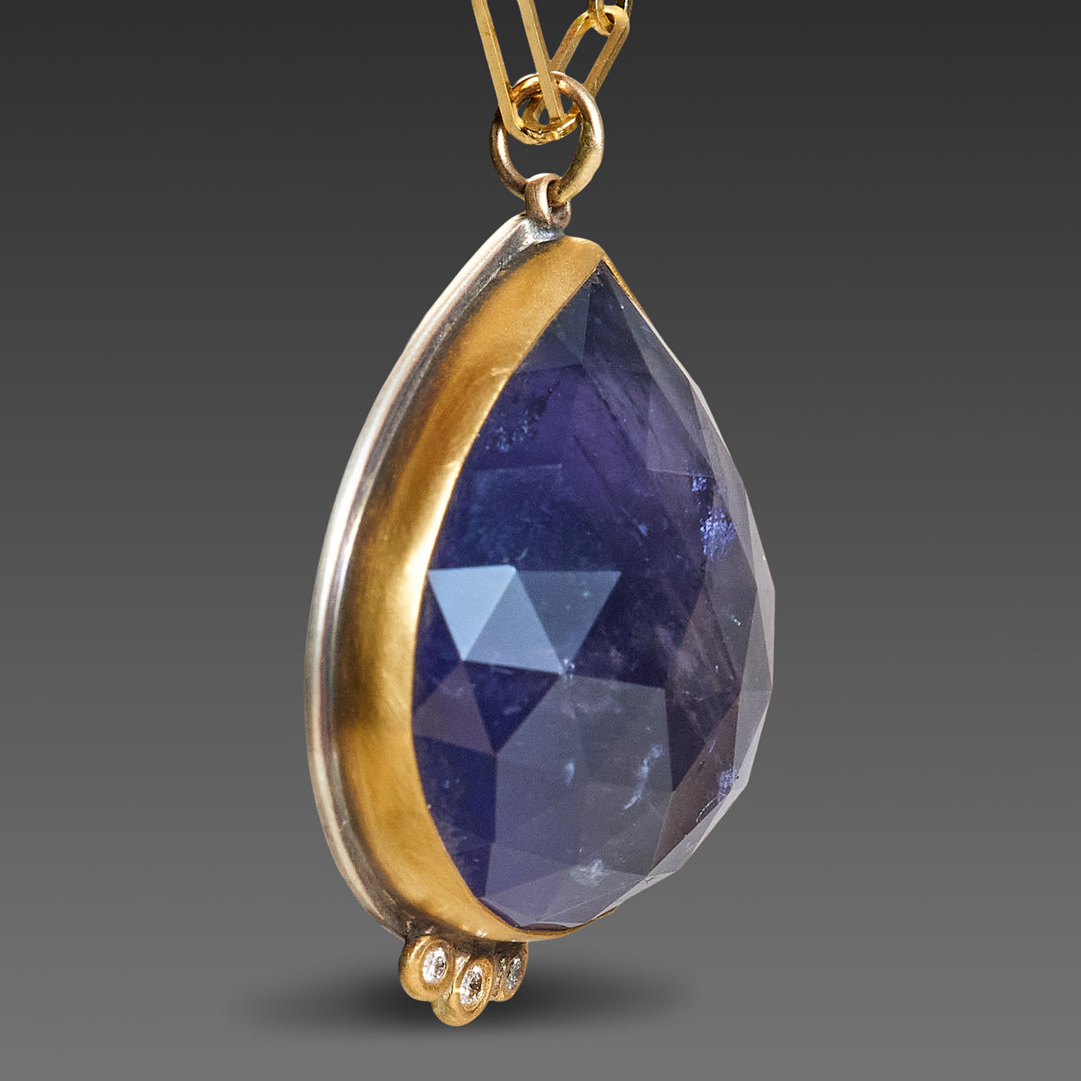 Iolite Teardrop Necklace with Diamond Trio