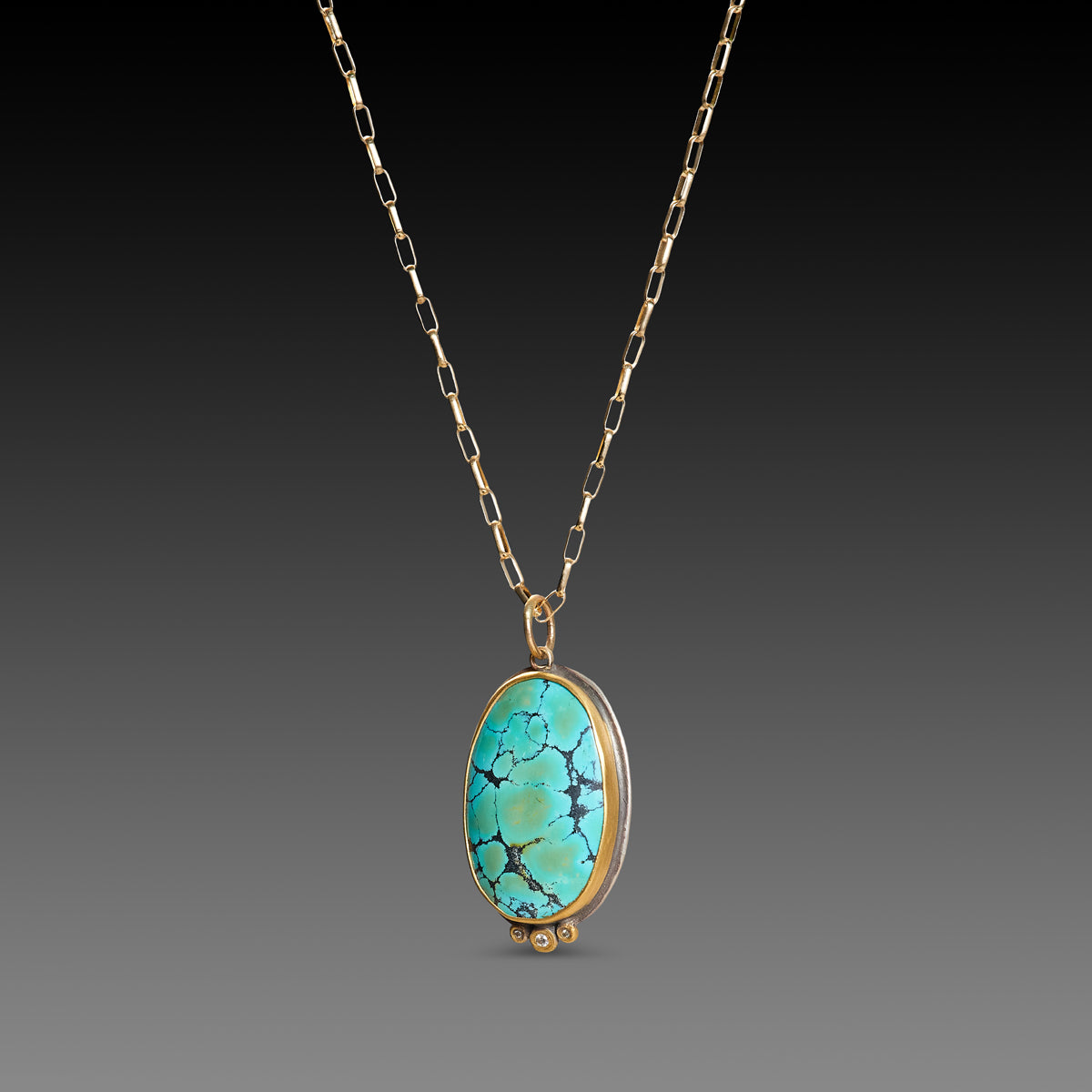 Oval Turquoise Necklace with Diamond Trio