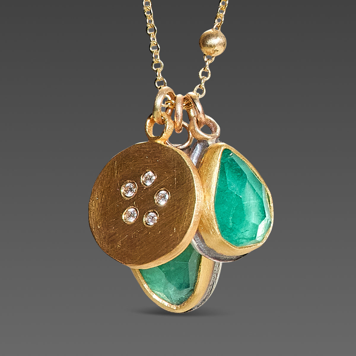 Emeralds &amp; Diamond Disk Cluster Necklace