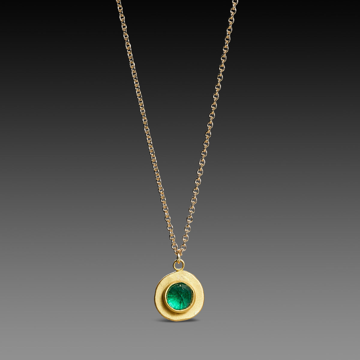 Gold Disk &amp; Emerald Necklace