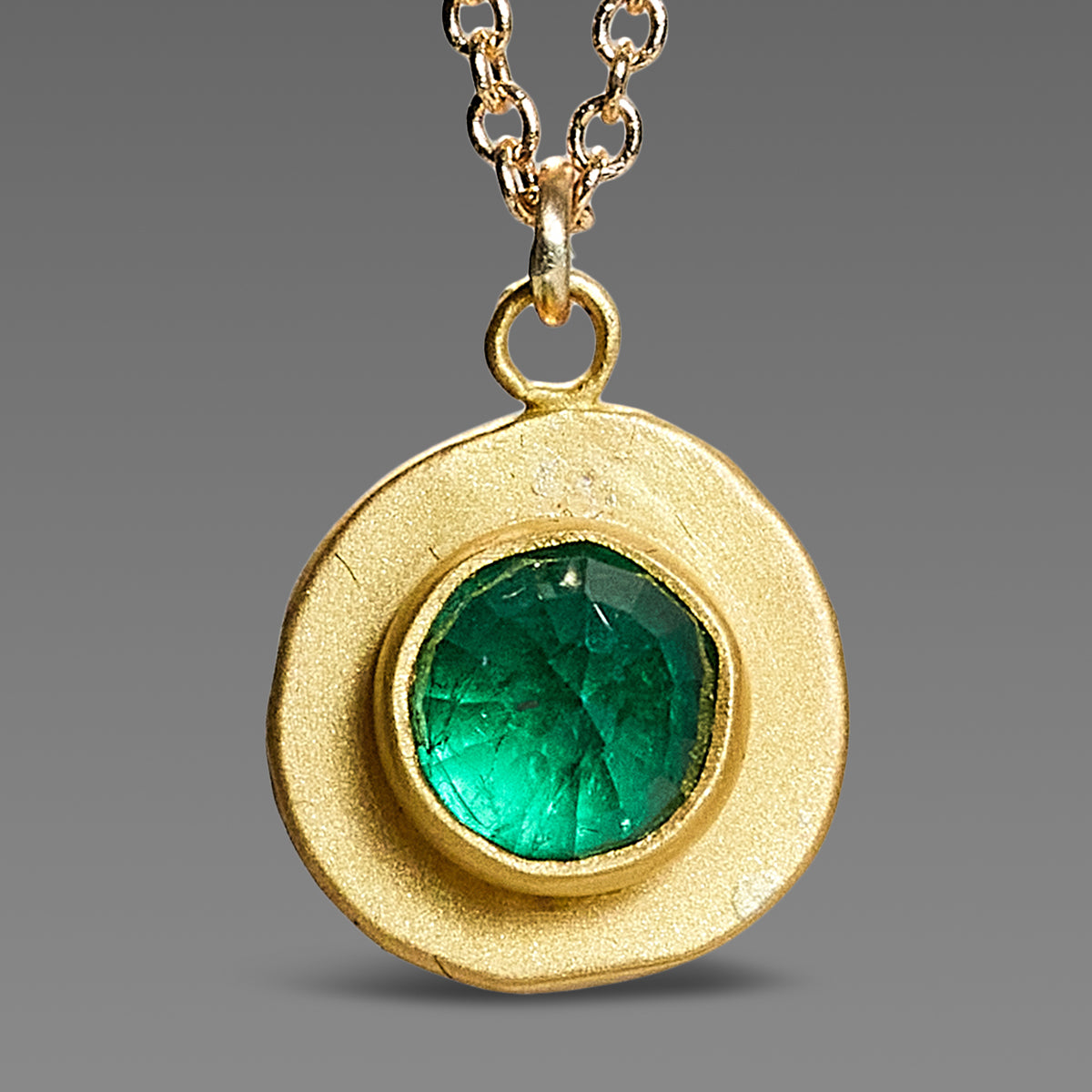 Gold Disk &amp; Emerald Necklace