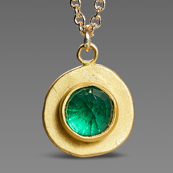 Gold Disk & Emerald Necklace