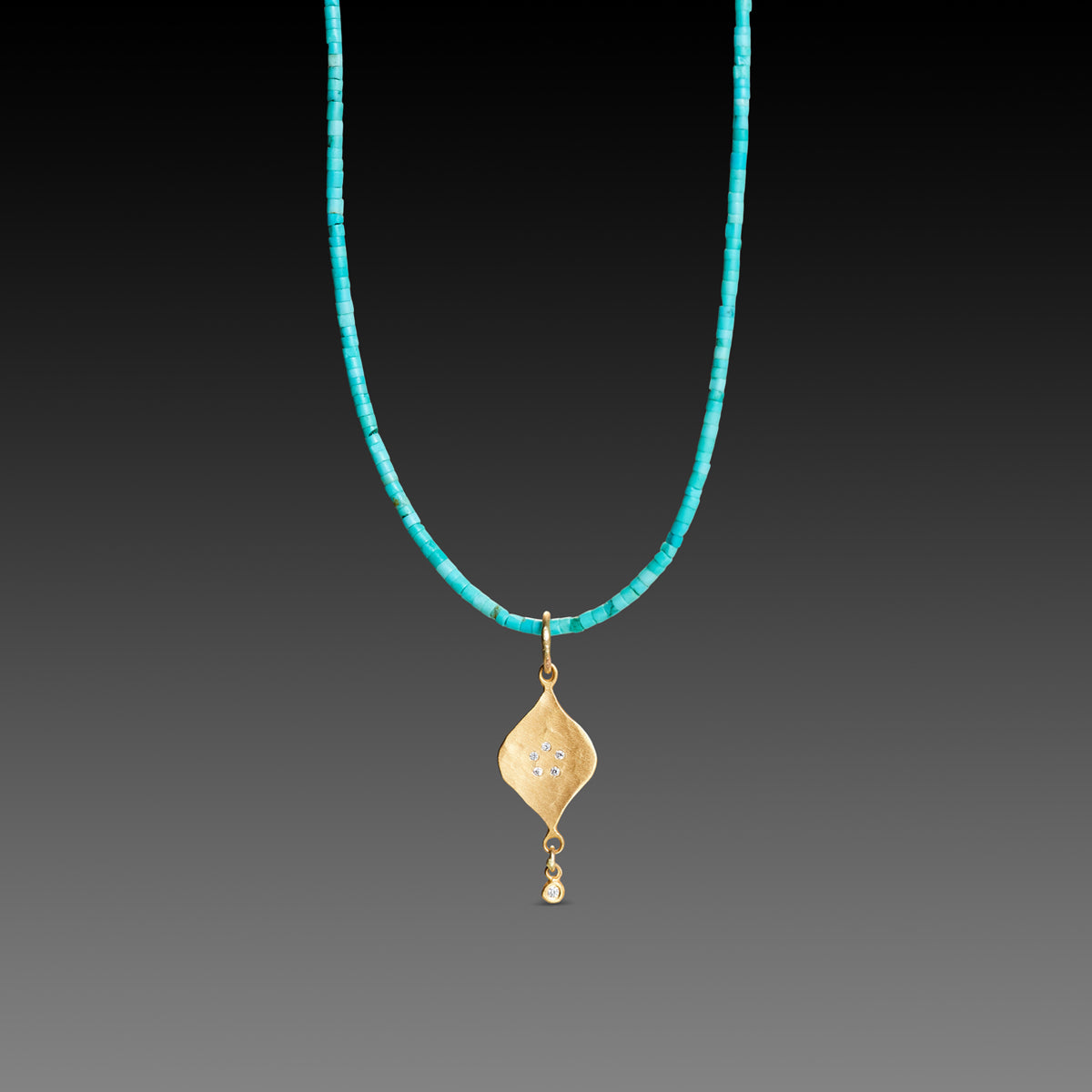 Turquoise Bead Necklace with 22k Charm