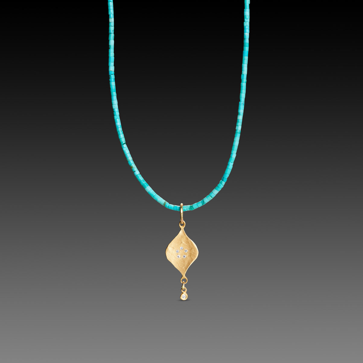 Turquoise Bead Necklace with 22k Charm