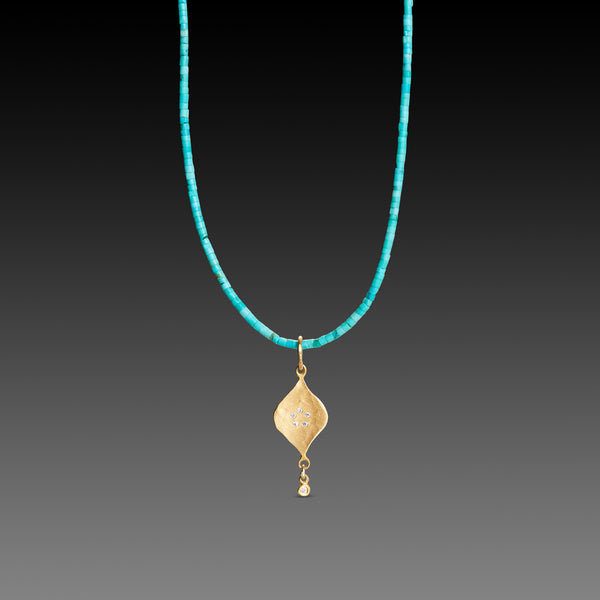 Turquoise Bead Necklace with 22k Charm