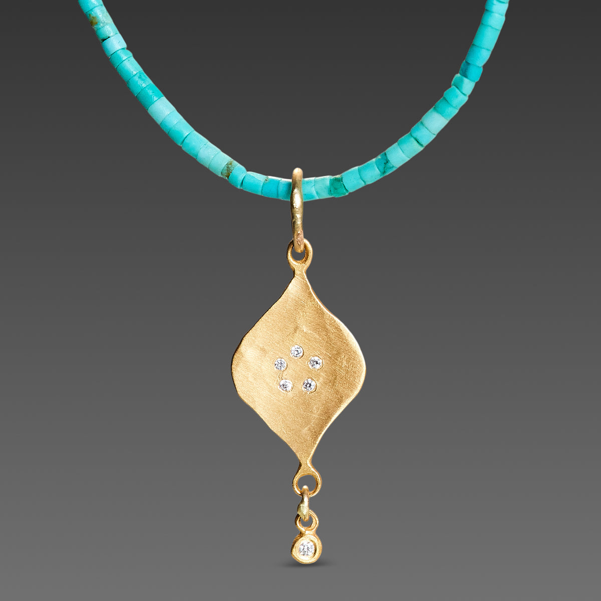 Turquoise Bead Necklace with 22k Charm