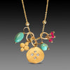 Turquoise, Ruby & Gold Cluster Necklace
