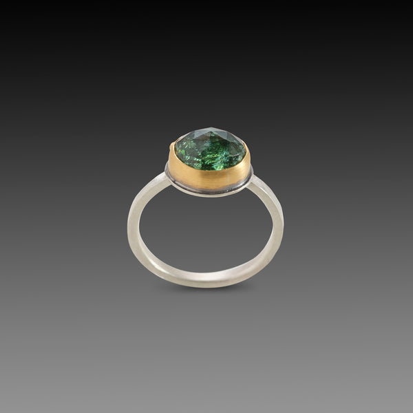 Green Tourmaline Ring with Diamond
