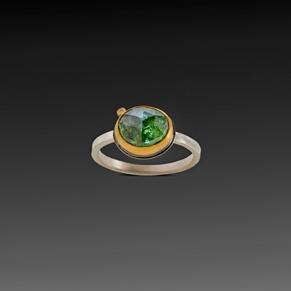 Green Tourmaline Ring with Diamond