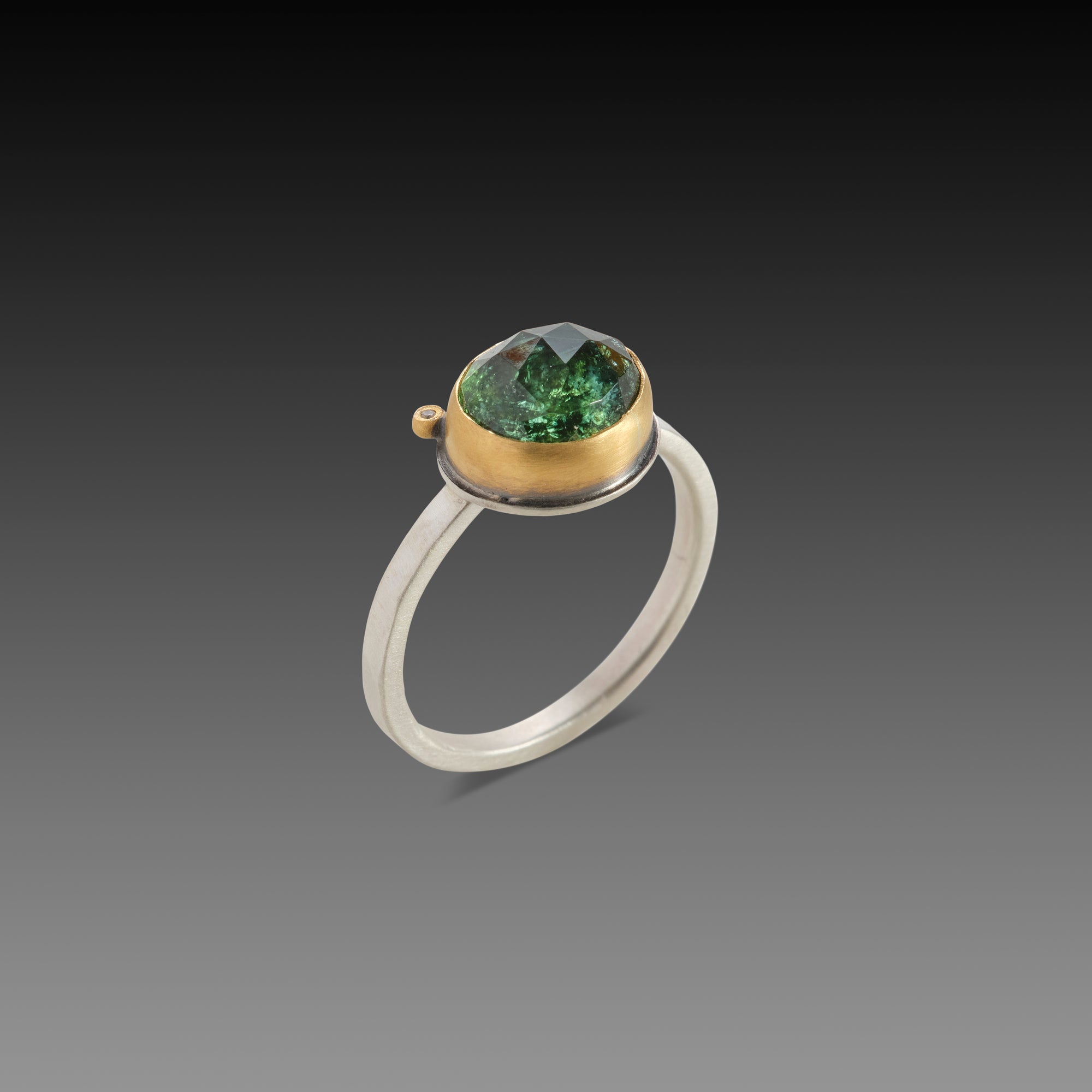 Green Tourmaline Ring with Diamond