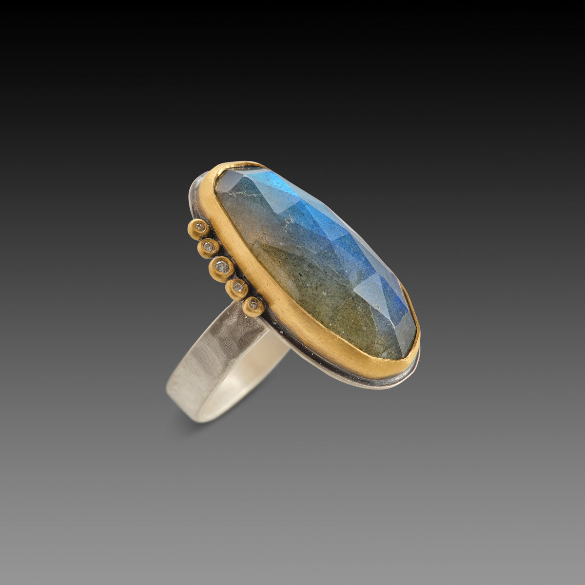 Labradorite Ring with Diamond Line