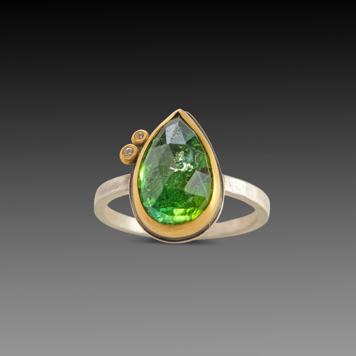 Tourmaline Teardrop Ring with Diamonds