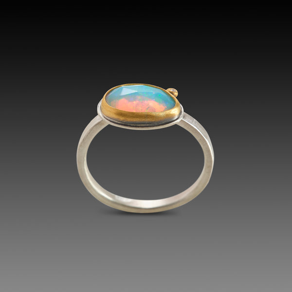 Rose Cut Ethiopian Opal Ring With Diamond