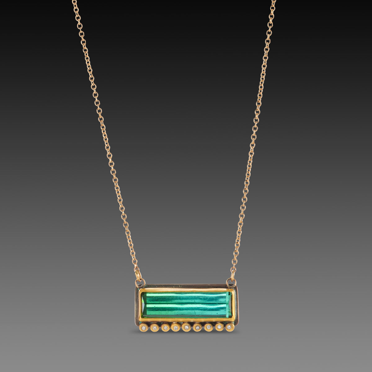 Green Tourmaline Necklace with Diamond Line