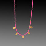 Ruby Beaded Necklace with 22k Leaves