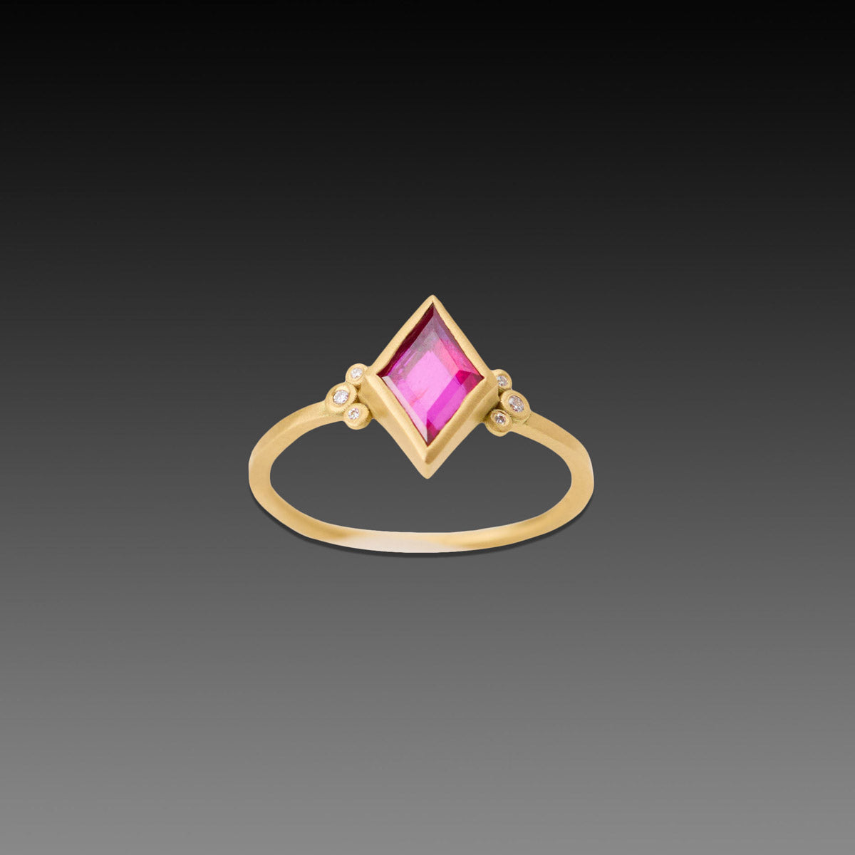 Ruby Ring with Diamond Trios